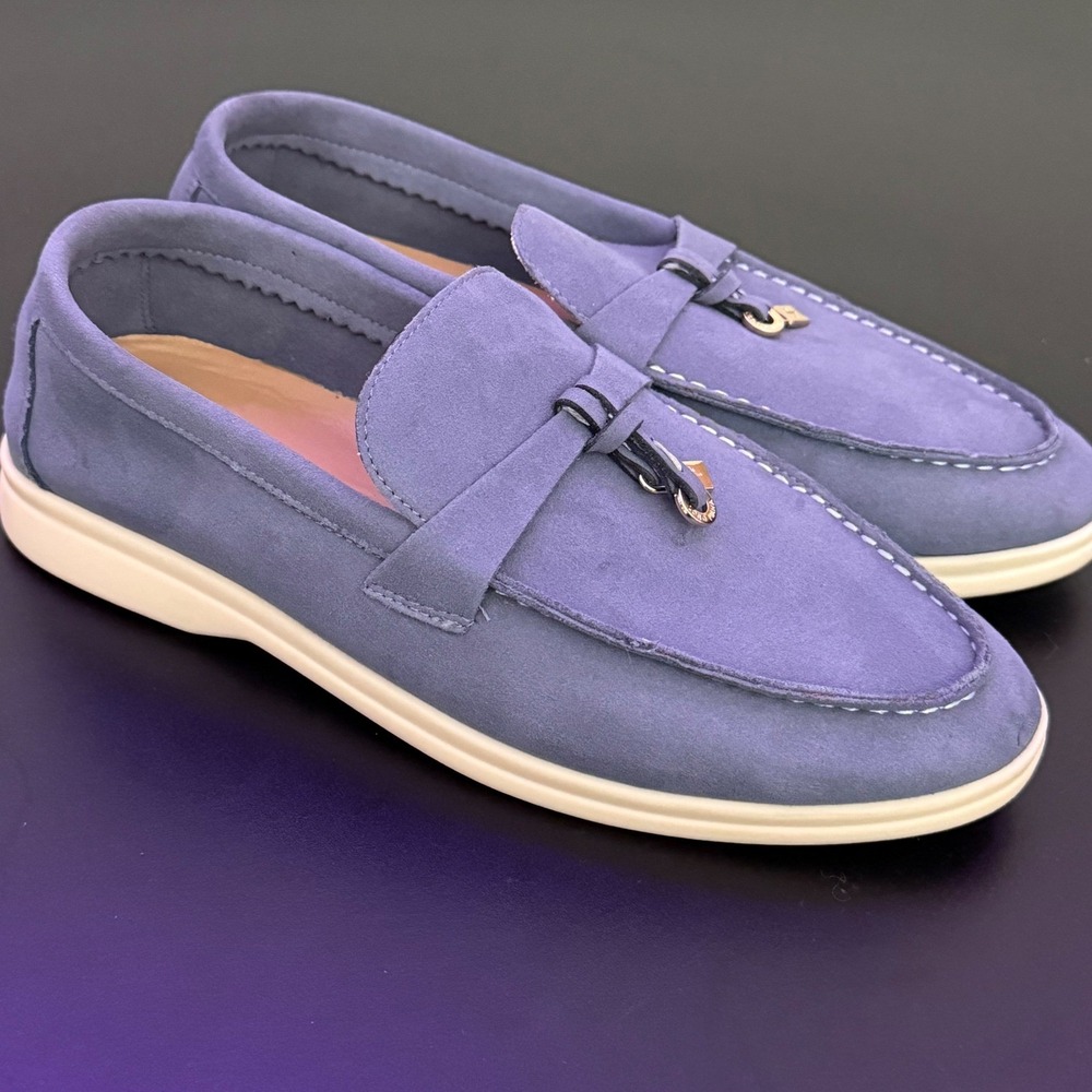 Loro Piana Summer Walk Charm Women's Loafers Size EU 38 US 8 Blue Slip on Shoes